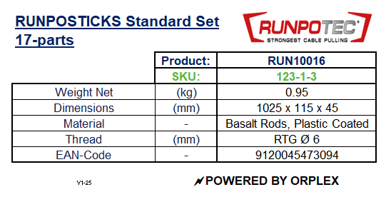 Technical Specifications for Photo of RUNPOTEC - RUNPOSTICKS Standard 17-part set