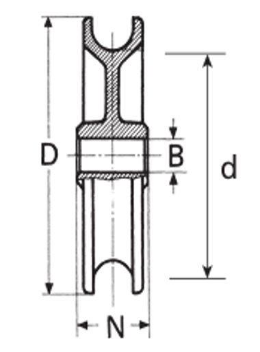 Technical drawing of Polyamide Pulley type ETT-190P