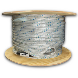 8mm Polyester Pulling Rope - (PE 2050 kg)(SGE 1845 kg) - Double Braid (White/Blue)