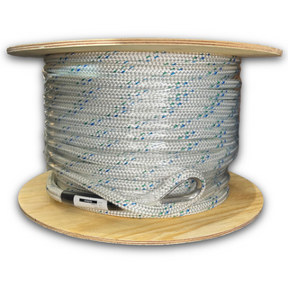8mm Polyester Pulling Rope - (PE 2050 kg)(SGE 1845 kg) - Double Braid (White/Blue)