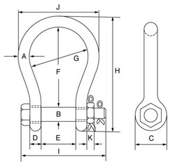 Green Pin BigMouth Grade 8 Bow Shackle with Safety Nut and Bolt Pin