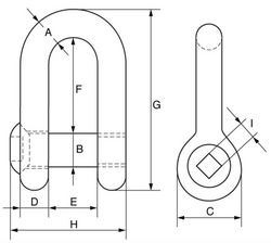 Green Pin Grade 6 Square Sunken Hole Dee Shackle