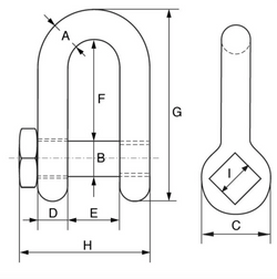 Green Pin Grade 6 Square Head Screw Pin Dee Shackle