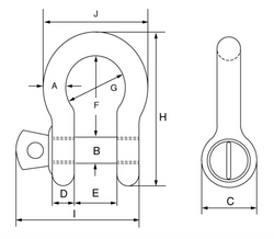 Green Pin Grade 6 Theatre Bow Shackle with Screw Collar Pin
