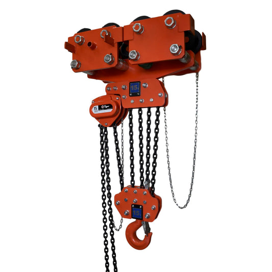 3.0t CAPACITY TIGER COMBINED CHAIN BLOCK & GEARED TRAVEL TROLLEY, (TWIN FALL) CCBTGT 88-154mm