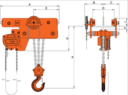 10.0t LHCG Low Headroom Combined Geared Block & Trolley.  Beam Width 150-320mm