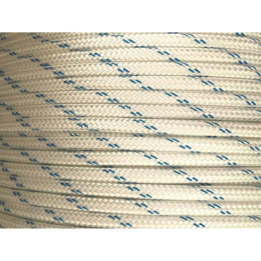 8mm Pulling Rope - (2,050 kgs) (SGE 1,845 kgs) Polyester Double Braid White with Blue Fleck