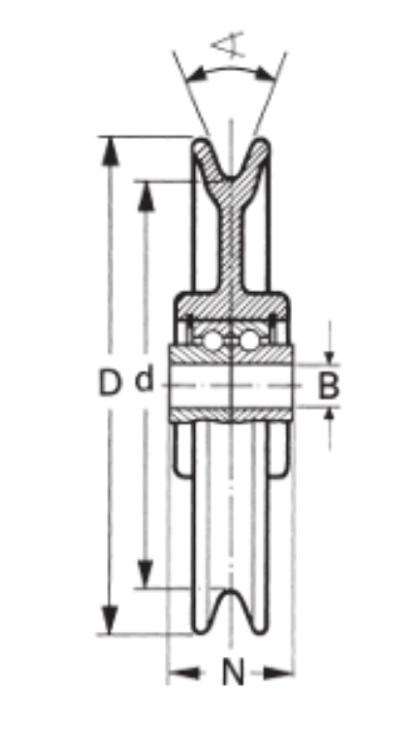 Technical Drawing of WEBI Galvanised Cast Iron Single Pulley, Type ETT-74