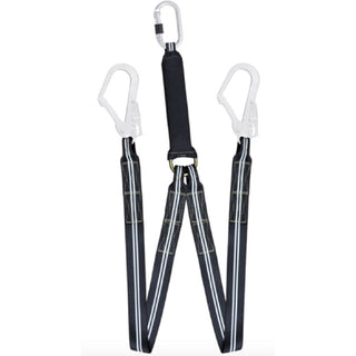  1m or 1.5m Flame Resistant Y Forked Twin Webbing Lanyard with Scaff Hooks