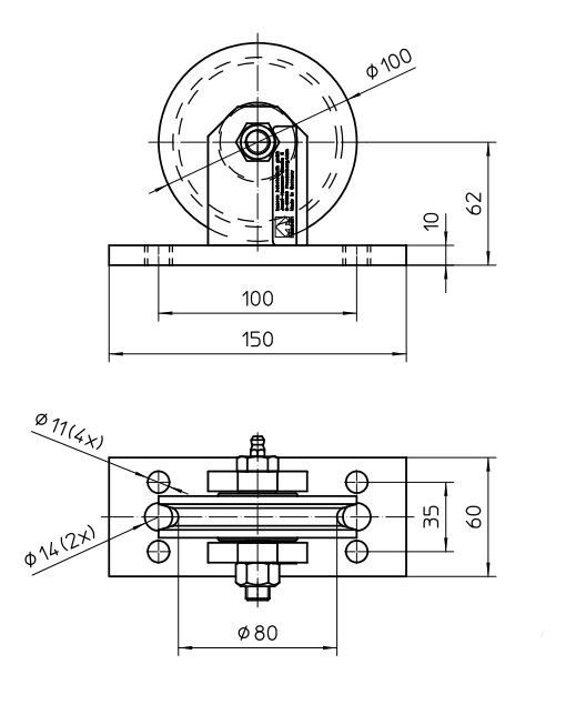 500KG SWL PULLEY & BRACKET (205353) - 100mm ø - Rope ø 5-6.5mm - Sheave Zinc Plated - Bracket Steel Powder Coated