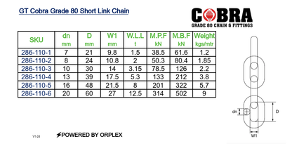 Grade 80 Short Link Chain GT Cobra