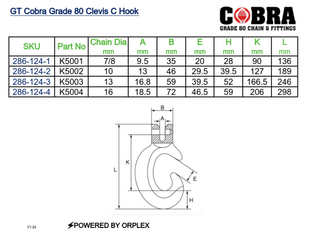 GT Cobra Grade 80 Clevis C Hook