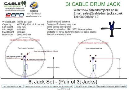 6t Cable Drum Jacks - Manual Screw Jack Type dimensions