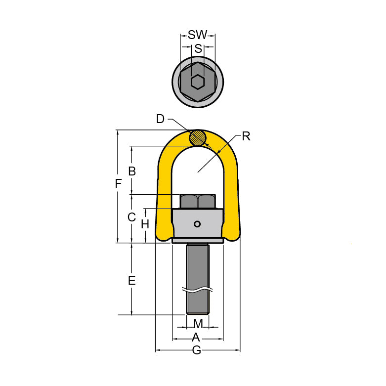 YOKE Digital Anchor Point Long Bolt - Metric Thread Dimensions