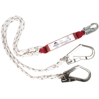  Double Lanyard With Shock Absorber White - with Scaff Hooks