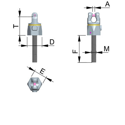 RUD PP-VIP PowerPoint® direct VIP chain connection, metric thread 1t dimension drawing 