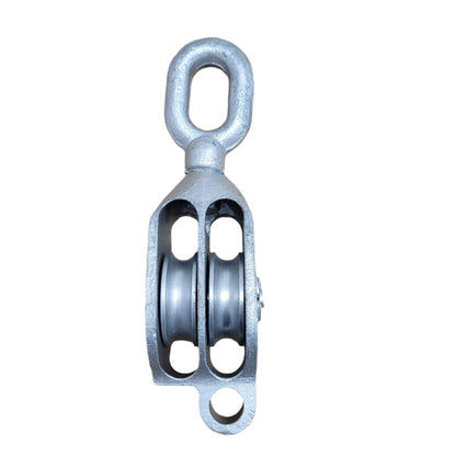 Galvanised Malleable Iron GMI Pulley Block - Double - Swivel Oval Eye - Side View