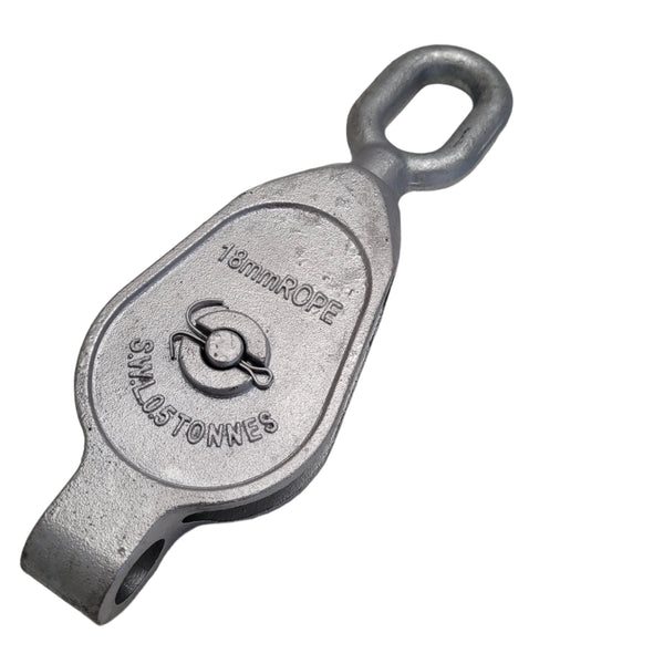 Galvanised Malleable Iron GMI Pulley Block - Single - Swivel Oval Eye 