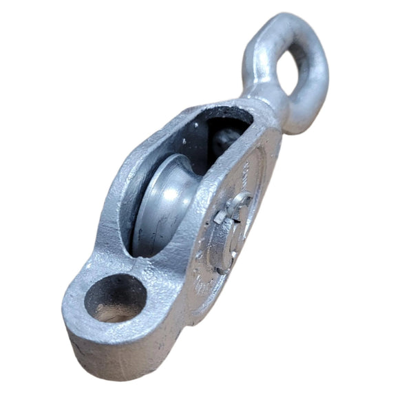 Galvanised Malleable Iron GMI Pulley Block Swivel Oval Eye - Single Pulley - 3 inch - from RiggingUK