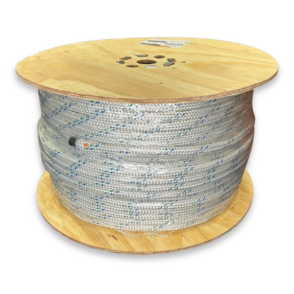 Orptech Polyester Pulling Rope on Drum Double Braid White with Blue Fleck - Plain End