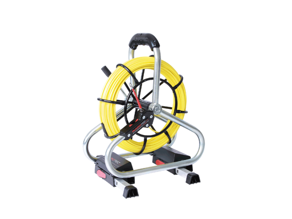 RUNPOTEC - PROFI-SET Fiberglass rod with wheeled cage incl. double-outlet system 80m Ø 6mm 7 piece accessory kit