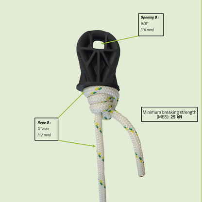 RopeWizer™ offers nearly 100% strength without a professional splice. Easy to attach, it works with 10mm to 12mm ropes, providing the benefits of a conventional splice.