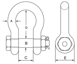 GT Blue Pin Grade 6 Bow Shackle with Safety Nut and Bolt Pin