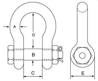 GT Blue Pin Grade 6 Bow Shackle with Safety Nut and Bolt Pin