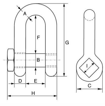 Green Pin Grade 6 Square Head Dee Shackle