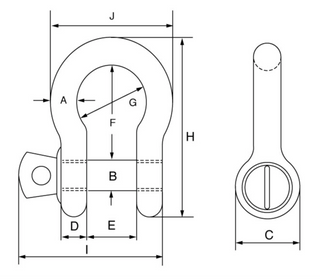 Green Pin Grade 6 Theatre Bow Shackle with Screw Collar Pin