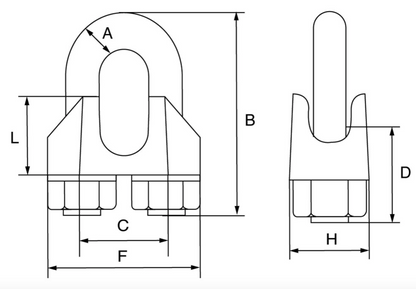 Wire Rope Grip BS EN Style - Type A Dimensions