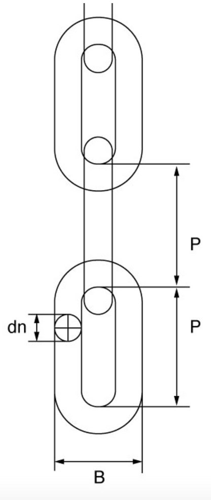 Mild Steel Long Link Chain Self Colour Dimensions from RiggingUK