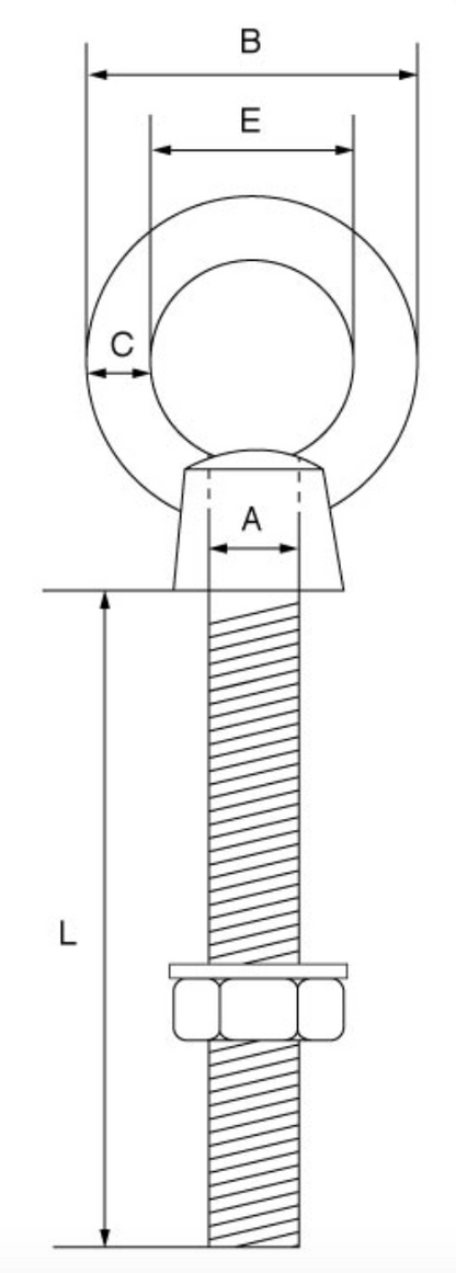 Stainless Steel Long Shank Eyebolt with Nut & Washer