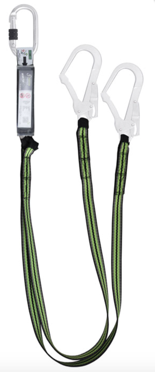 1.8m Gravity Y Forked Shock Absorbing Webbing Lanyard with Twin Scaff Hooks