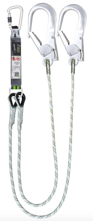  1.5m Y Forked Shock Absorbing Kernmantle Twin Rope Lanyard with Scaff Hooks
