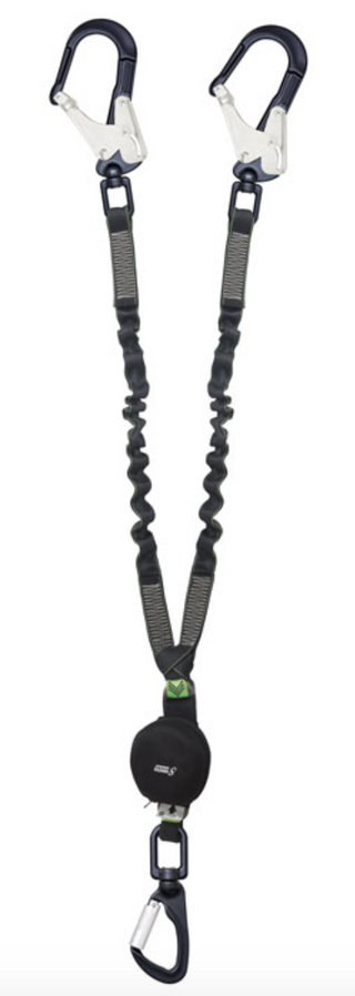  Kratos- 1.5m Gravity-S Y Forked Shock Absorbing Expandable Webbing Lanyard with Twin Scaff Hooks