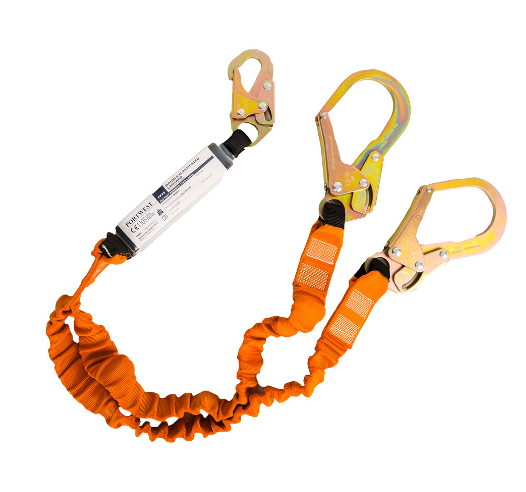 Double 140kg Lanyard with Shock Absorber Black/Orange