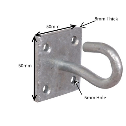 Galvanised Hook on Plate 50x50mm