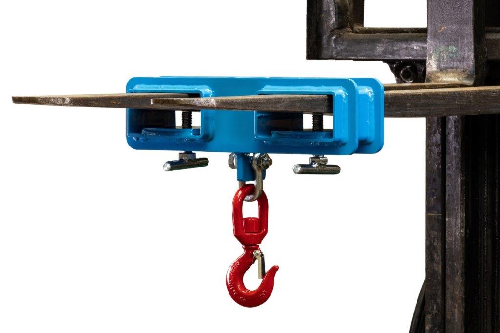 Forklift Truck Hook Attachment with Shackle, convert your forklift into a mobile crane. Available in capacities of 1.0t, 2.5t and 5.0t from RiggingUK